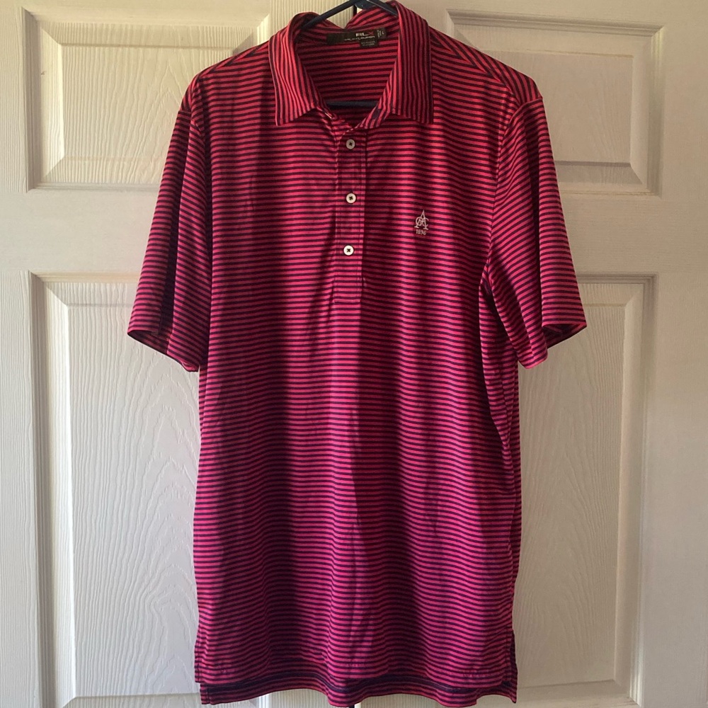 RLX Ralph Lauren Performance Golf Polo Men’s Large Red and Navy Blue Striped